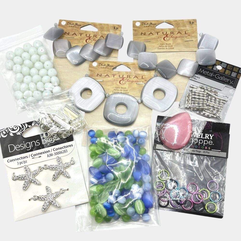Mixed Lot Glass Beads Pendant Catseye Jewelry Findings Rhinestone Starfish